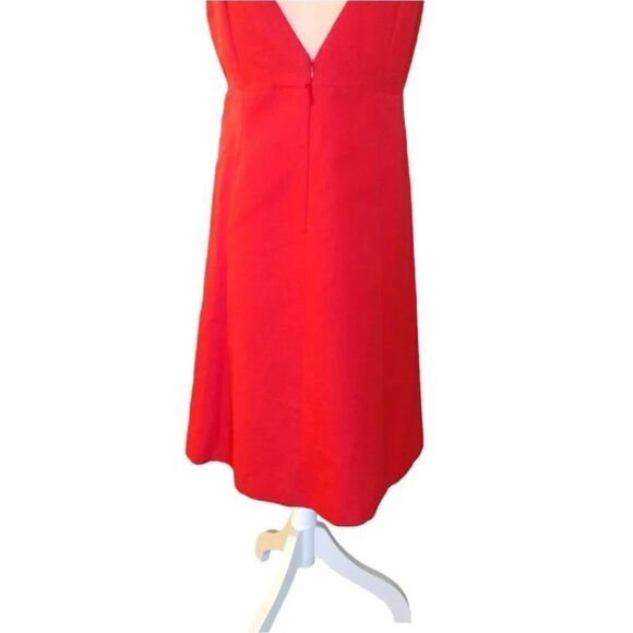 J. Crew Matte Red Fit And Flare V Neck Midi Cocktail Dress Size 8 - Picture 14 of 16